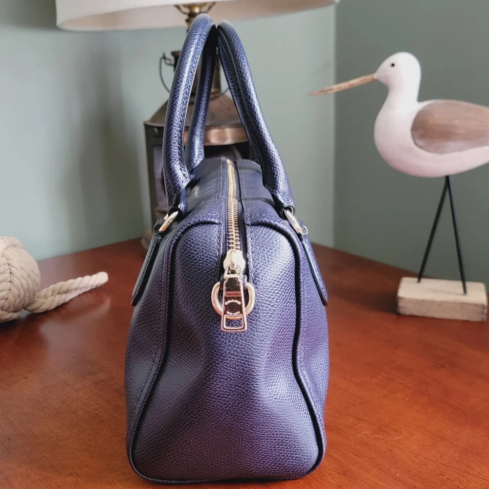 Coach F33329 Mini Bennett Navy Crossgrain Leather Satchel Top Handle Crossbody